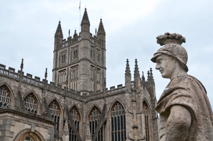 Statue of a Roman Guard looking over the baths